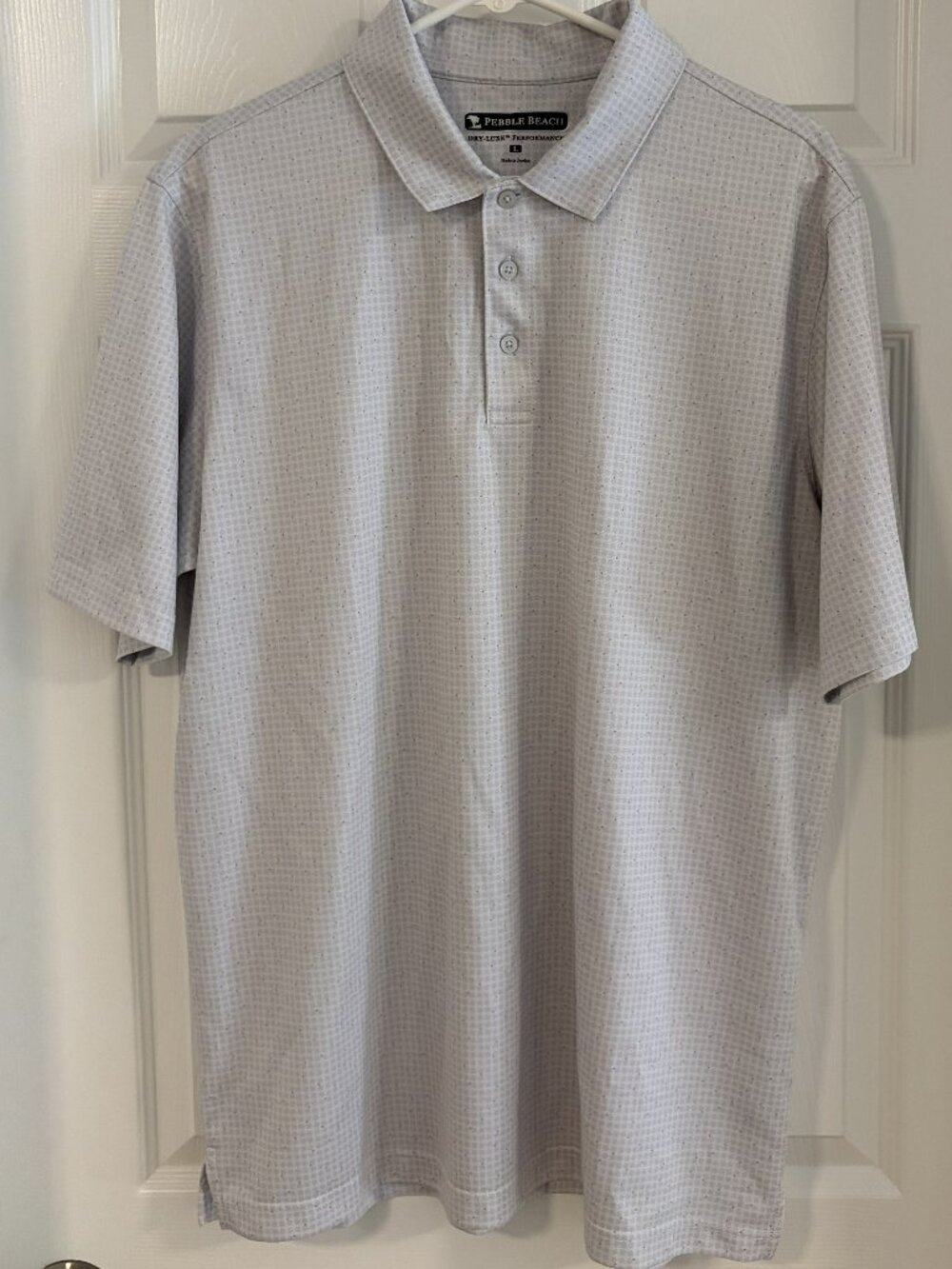 Pebble Beach Men's Performance Polo, L, White/Light Grey